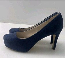 Next Ladies Women's Navy Faux Suede Slip on  Heel Court shoes UK 4 EUR 37 B134