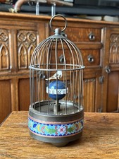 Antique Chinese Oriental Cloisonné & Brass Bird Cage Clockwork Desk Clock