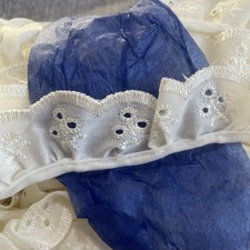 Gathered Ivory 40mm Embroidered Broderie Anglaise Cream Lace Trim 18 Meter Roll