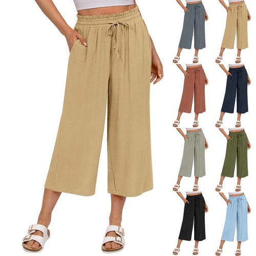 Womens cotton linen wide leg - womens,