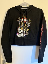 Bnwot Ladies Ed Hardy Cropped Hoodie Size Large Black