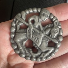 Vintage Viking Ship GOKSTAD Pewter Brooch Pin 