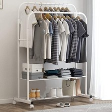 Double Clothes Garment Rail Clothes Shirts Rack Hanger Dryer Shoe Storage Shelf