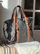 AUTHENTIC Coach Harrison F70389 Leather Weekend Holdall Tote Bag Black Tan RARE