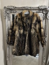 Echt Pelz German Real Racoon Fur Women’s Coat Jacket Size 42 Uk 14 Brown Vintage