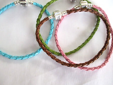FAUX BRAIDED LEATHER SNAP CLASP CHARM BRACELET 8'' MULTI LISTING