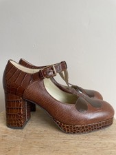 Orla Kiely Clarks Women’s Brown Platform T-Bar Shoes Size 39 / 6 with bag