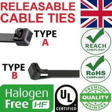 Releasable Reusable Cable Zip Ties Wraps Black Natural Nylon 100mm-780mm FREE PP