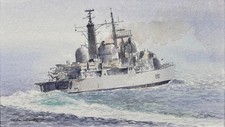 Contemporary Watercolour Warship HMS Liverpool by Gordon Rushmer