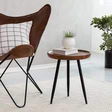 Chervey Tri Pin Solid Wood Round Side Table Bedside, Sofaside End Table - Small