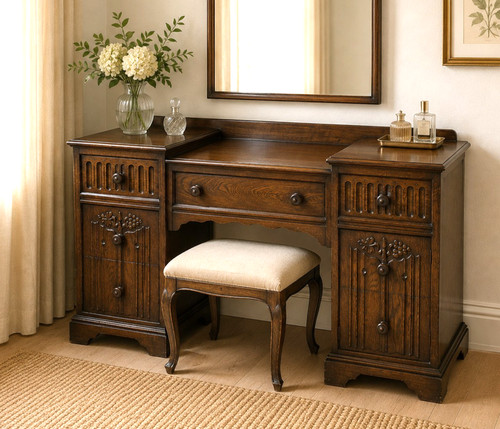 Carved oak dressing table - dressing,