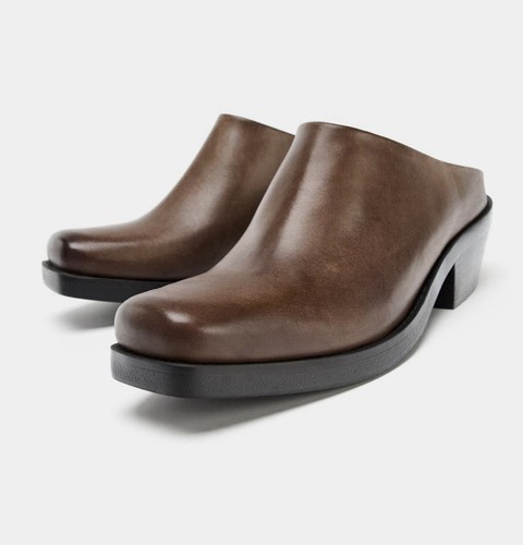 Zara distressed leather clogs - leather,