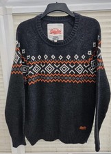 Men's XXL 2XL Superdry Nordic Chunky Knit Wool Grey & White Jumper. Exc Cond. 