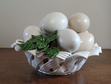 Italian Ceramic Trompe L'Oeil Egg Basket, Blanc de Chine