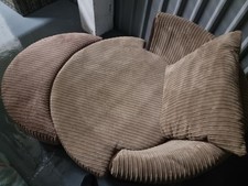 Large Swivel Brown Corduroy And Faux Leather Cuddle Chair & Legrest