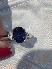 QVC 925 Sterling Silver Modern Design Simulated Tanzanite & Diamonique Ring UK O