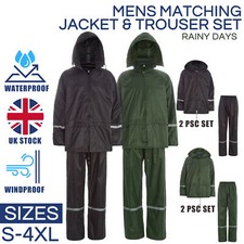 2 Piece Mens Waterproof Rain Suit Set Jacket & Trousers S M L XL 2XL 3XL 4XL UK