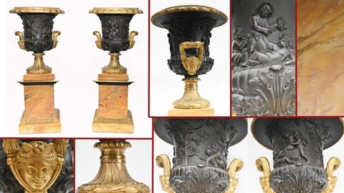 Pair bronze urns cherub - bronze,