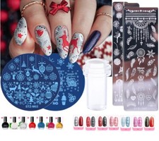 Nail Stamping Polish Plates Stamper Scraper Set Christmas Art Transfer Tool Kit 