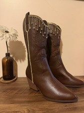 Dark Brown Embellished Cowboy Boots