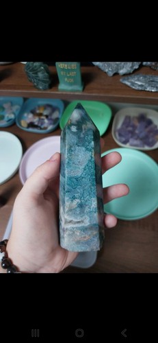 Moss tree agate tower point - agate,