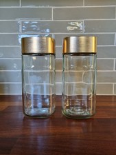 x2 EMPTY Nescafe Large Glass Coffee Jars Gold Lid Arts Craft