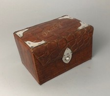Edwardian Solid Silver Mounted Leather Bridge Box London 1903 ADZX