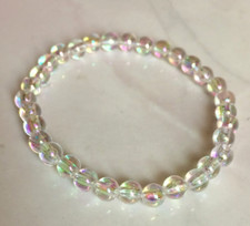 Clear AB Coated Round Shaped Bead Stretchy Elastic Bracelet.