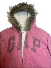 Adorable Vintage Y2K McBling Style Faux Fur Hooded Gap Kids Pink Hoodie Size M