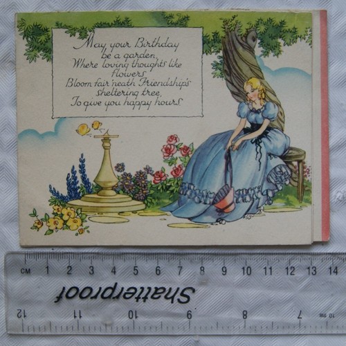 Vintage birthday card girl - vintage:,
