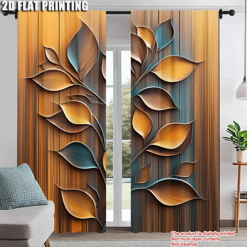 2pcs leaf pattern curtains - pattern,