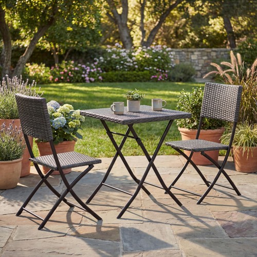 Grey seater rattan bistro - grey,