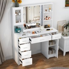 Gift Vanity Dressing Table Mirror with 10 LED Lights Makeup Desk 7 Drawers White