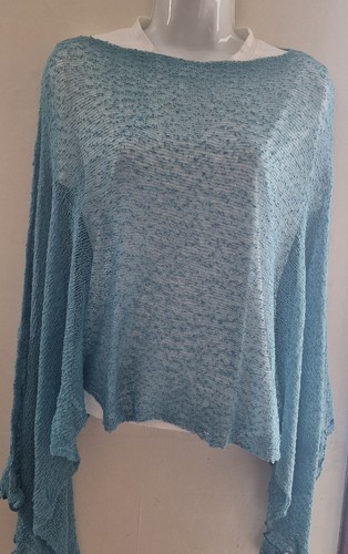 Teal bolero knit big poncho - knit,