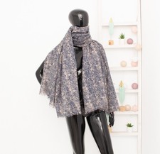 BECKSONDERGAARD Scarf Blue Beige Animal Print Shawl Large Wool Silk Neck Wrap