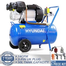 Electric Air Compressor 50L 14CFM 116psi Direct Drive V-Twin 3HP Hyundai 5pc Set