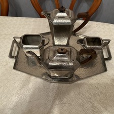 Antique Pewter Tea Set On A