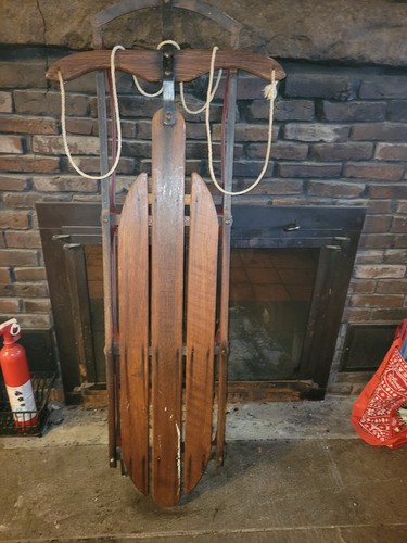 Vintage brown wooden sled - vintage,