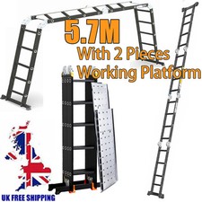 14 in 1 Combination Ladder 5.7M Aluminium Folding w/2 Scaffold Working Platforms