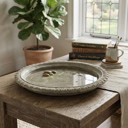 Stone garden bird bath top - stone,