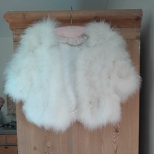 Vintage White 100% Real Marabou Feather Bolero Jacket. Small.