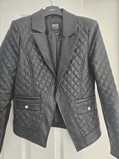 River Island Black Quilted Faux Leather Jacket - Size 10