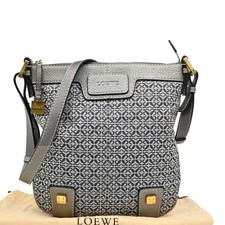 LOEWE Logo New Road Crossbody Shoulder Bag Canvas Leather Gray GHW 30KB767