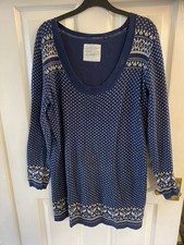 Women’s Fat Face Knitted Jumper Dress Size 14/16 Blue White Fair Isle Print