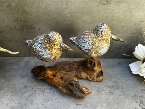 Birds teak root ornament - on,