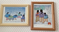 CECIL YOUNGFOX Canadian Artist Two Art Card Prints Inuit Eskimo Art Framed