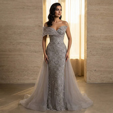 Elegant Silver Beaded Off