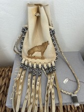 Vintage Native American Style Beaded Leather Medicine Bag Pouch Fringe Handmade