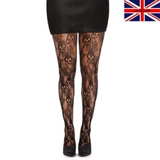 Black Skull & Roses Lace Pattern Halloween Tights Gothic Fashion Womens UK 6-16