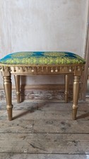 Gold And Turquoise Indian Style Dressing Table Stool, Piana Stool, Reupholstered
